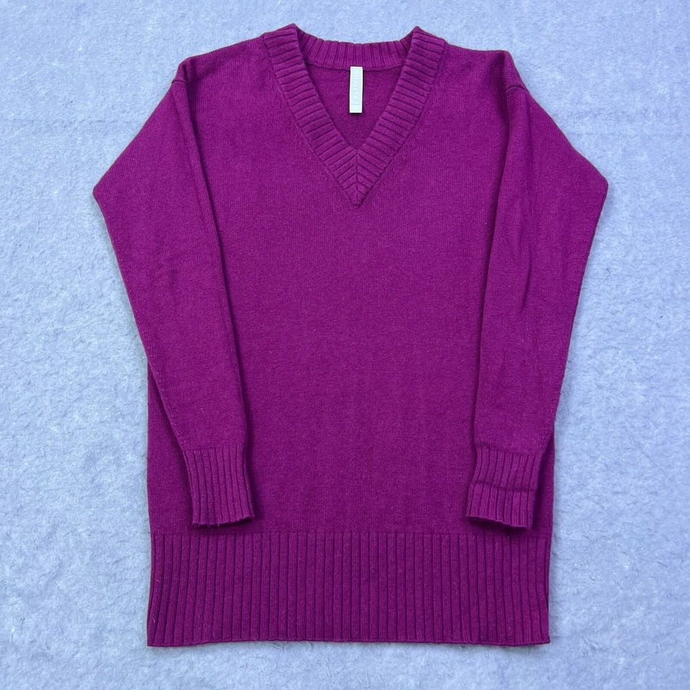 Athleta Wool Cashmere V-Neck Tunic Sweater Women's XXS Purple Knit Pullover Top